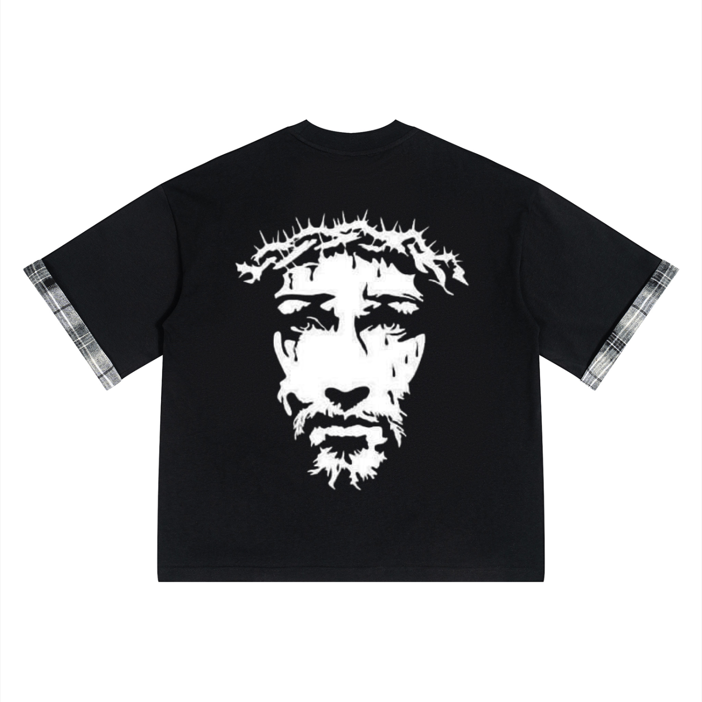 Unisex Plaid Paneled T-Shirt